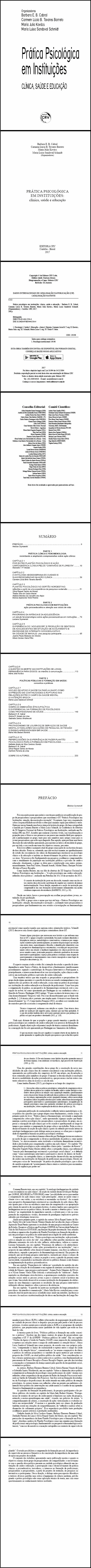 PRÁTICA PSICOLÓGICA EM INSTITUIÇÕES:<br> clinica, saúde e educação